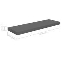 Produktbild för Svävande vägghyllor 2 st grå högglans 80x23,5x3,8 cm MDF