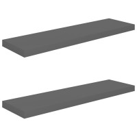 Produktbild för Svävande vägghyllor 2 st grå högglans 90x23,5x3,8 cm MDF