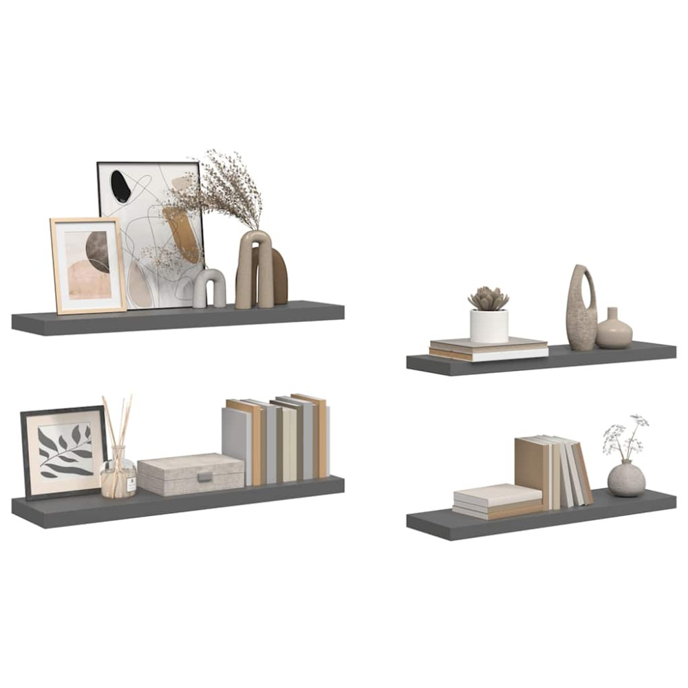 Produktbild för Svävande vägghyllor 4 st grå högglans 90x23,5x3,8 cm MDF