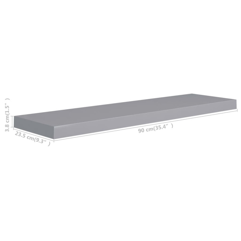 Produktbild för Svävande vägghyllor 2 st grå 90x23,5x3,8 cm MDF