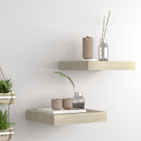 Produktbild för Svävande vägghyllor 2 st ek 23x23,5x3,8 cm MDF