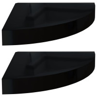 Produktbild för Svävande hörnhyllor 2 st svart högglans 25x25x3,8 cm MDF
