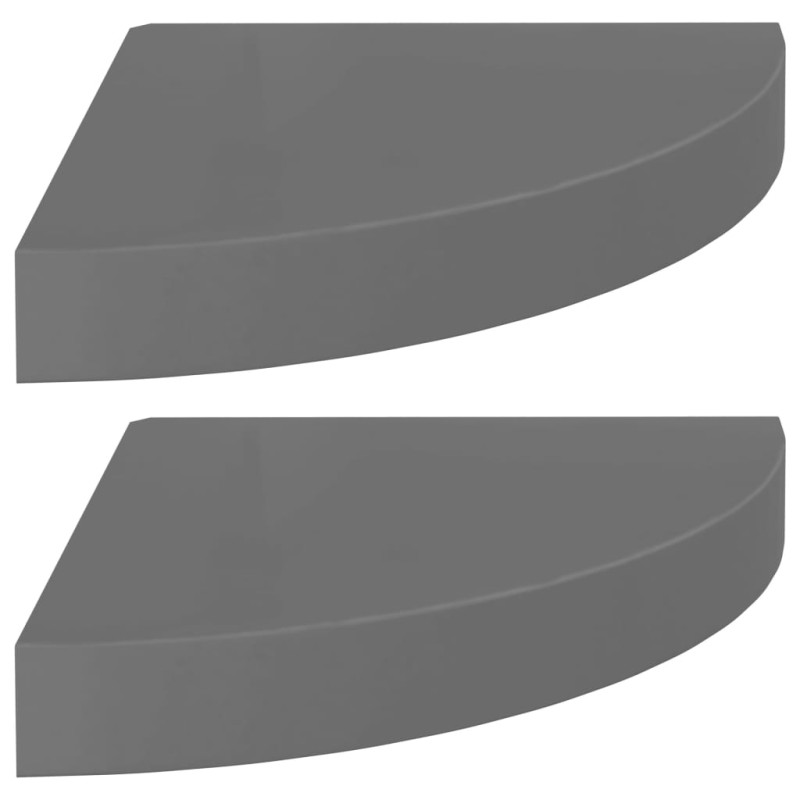 Produktbild för Svävande hörnhyllor 2 st grå högglans 25x25x3,8 cm MDF