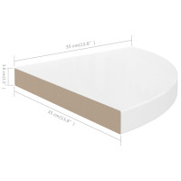 Produktbild för Svävande hörnhylla vit högglans 35x35x3,8 cm MDF