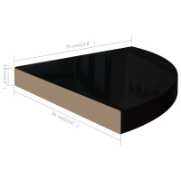 Produktbild för Svävande hörnhyllor 2 st svart högglans 35x35x3,8 cm MDF
