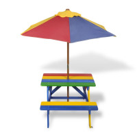 Miniatyr av produktbild för Picknickbord med bänkar och parasoll för barn flerfärgad trä