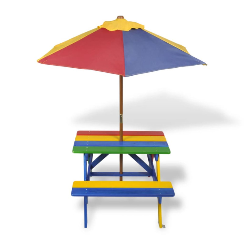 Produktbild för Picknickbord med bänkar och parasoll för barn flerfärgad trä