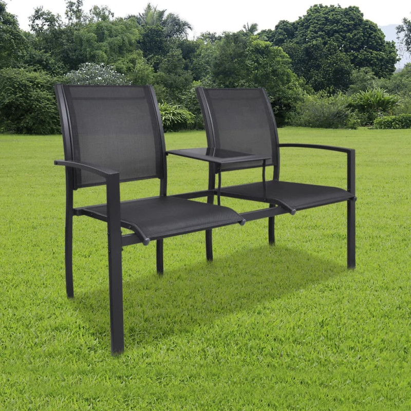 Produktbild för Trädgårdsbänk 2-sits 131 cm stål och textilene svart
