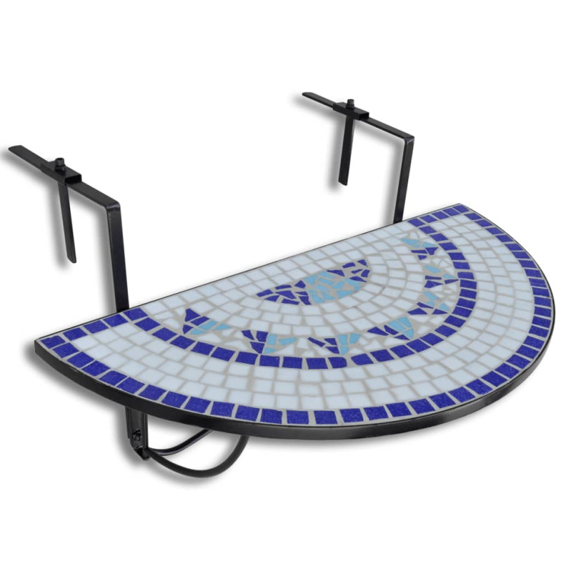 Produktbild för Hängande balkongbord blå och vit mosaik