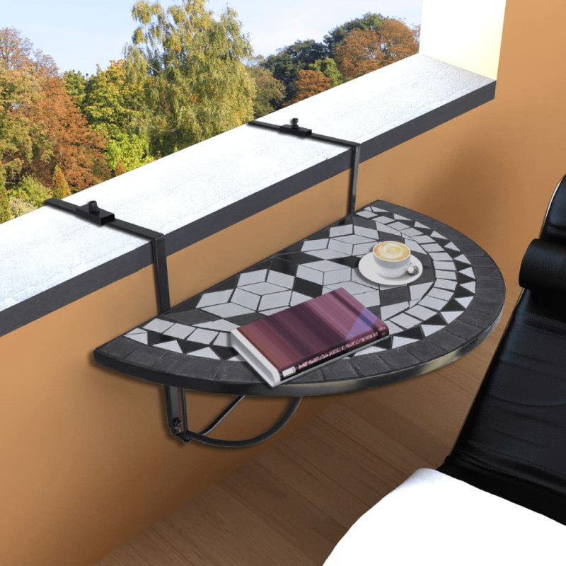 Produktbild för Hängande balkongbord svart och vit mosaik