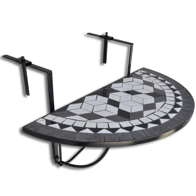 Produktbild för Hängande balkongbord svart och vit mosaik