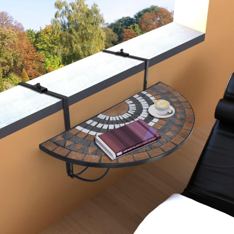 Produktbild för Hängande balkongbord terrakotta och vit mosaik