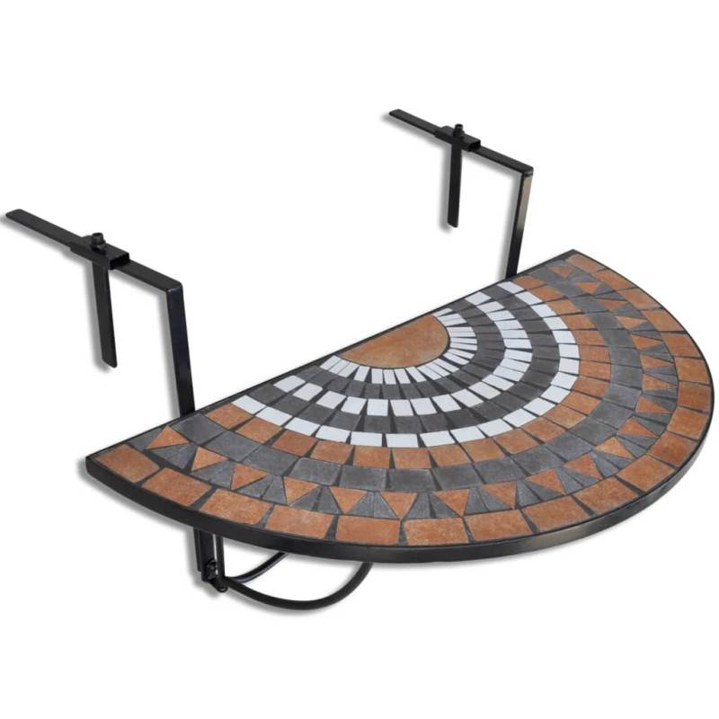 Produktbild för Hängande balkongbord terrakotta och vit mosaik