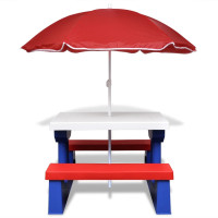 Produktbild för Picknickbord med bänkar och parasoll för barn flerfärgad