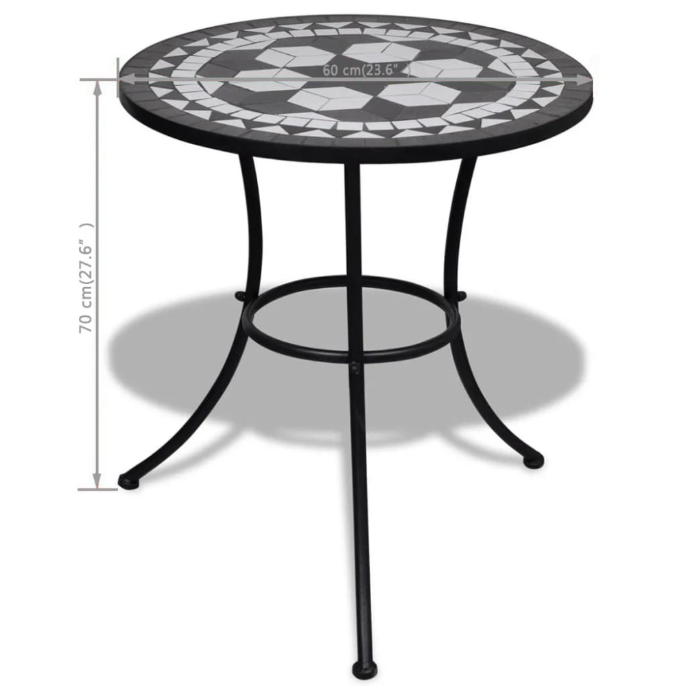 Produktbild för Caféset svart och vit 60 cm mosaik