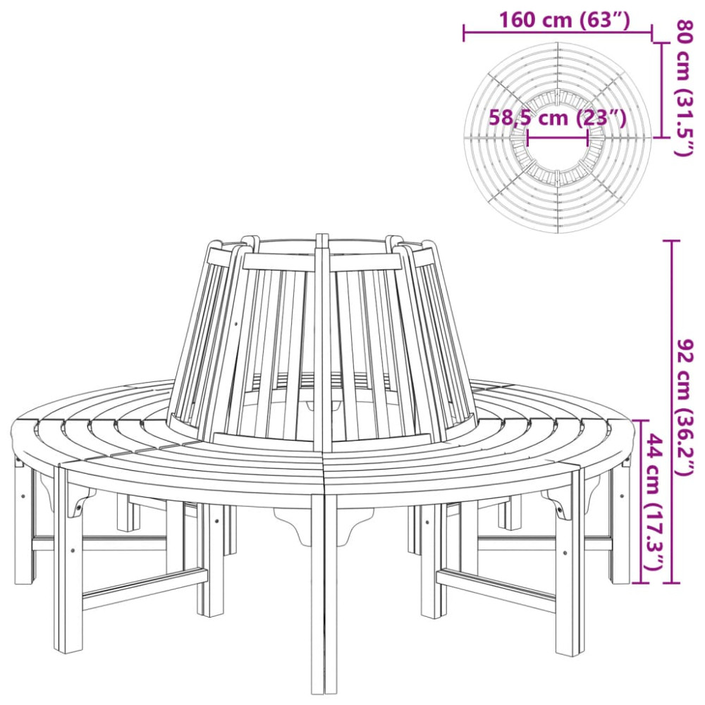 Produktbild för Trädbänk Ø 160 cm trä