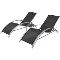 Miniatyr av produktbild för Solsängar med bord aluminium svart