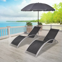 Produktbild för Solsängar med parasoll aluminium svart