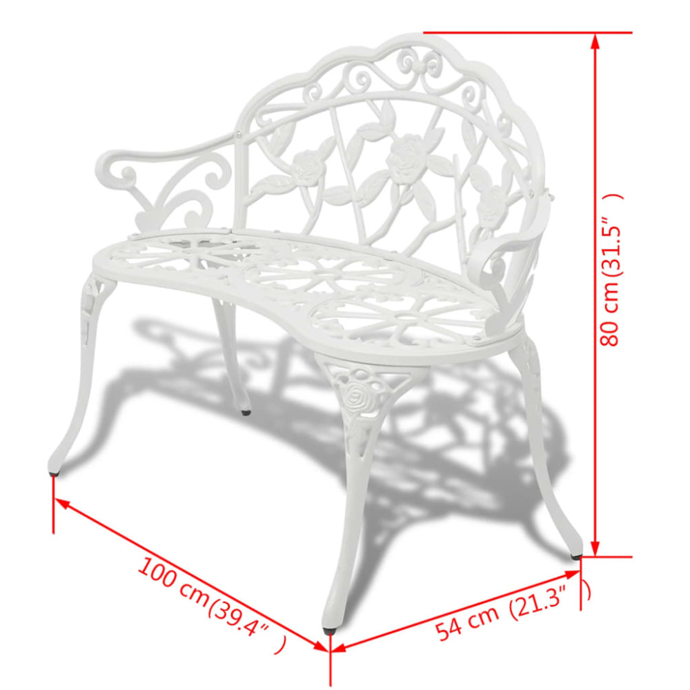 Produktbild för Trädgårdsbänk 100 cm gjuten aluminium vit