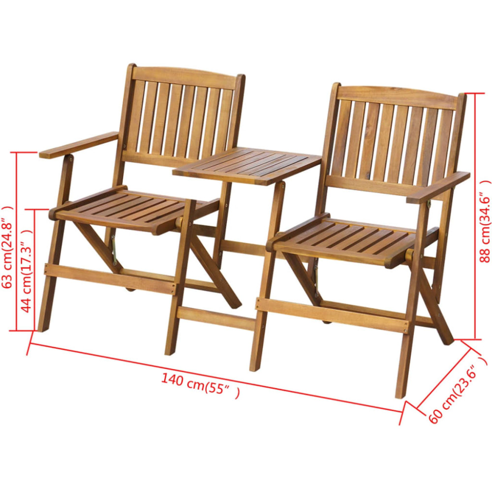 Produktbild för Hopfällbar trädgårdsbänk med tebord 140 cm massivt akaciaträ