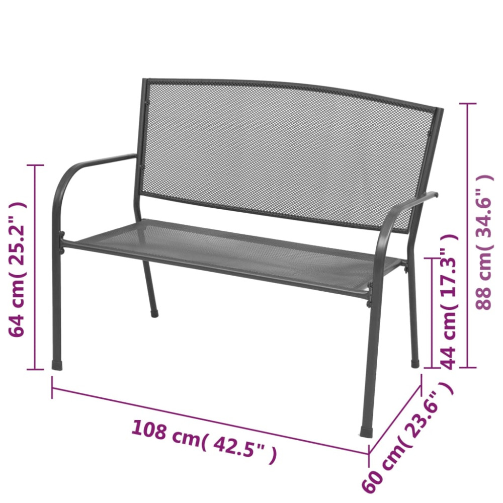 Produktbild för Trädgårdsbänk 108 cm stål och nät antracit