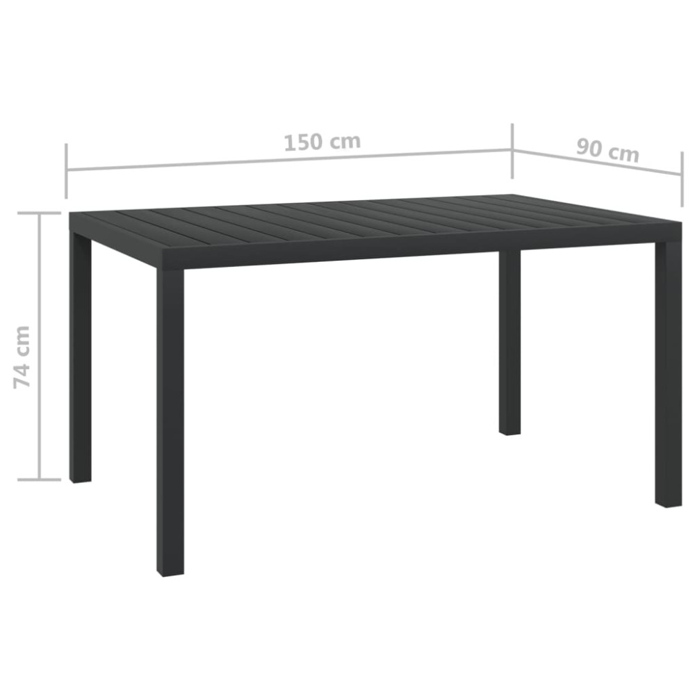 Produktbild för Trädgårdsbord svart 150x90x74 cm aluminium och WPC