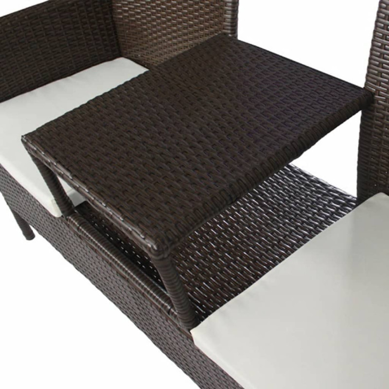 Produktbild för Trädgårdssoffa 2-sits med bord konstrotting brun