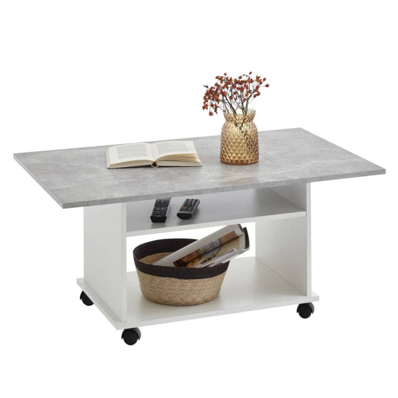 Produktbild för FMD Soffbord med länkhjul betonggrå och vit