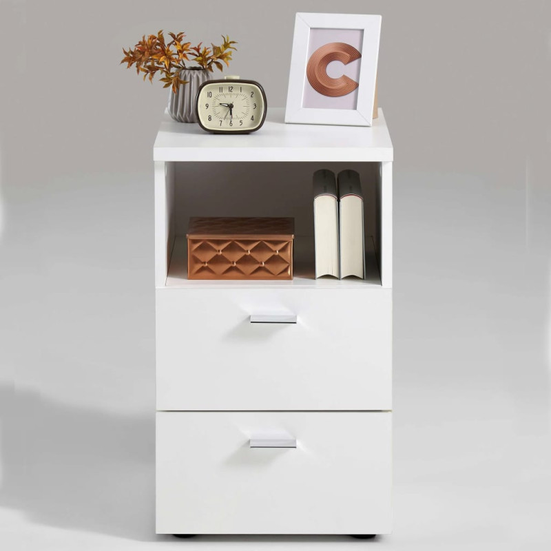 Produktbild för FMD Sängbord med 2 lådor och öppen hylla vit