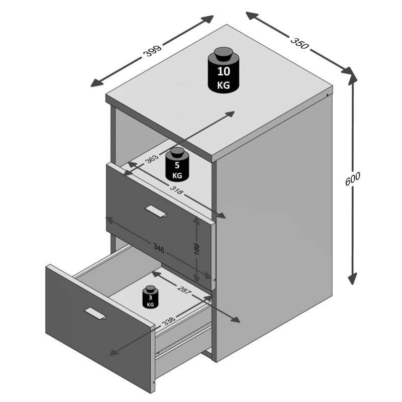 Produktbild för FMD Sängbord med 2 lådor och öppen hylla vit
