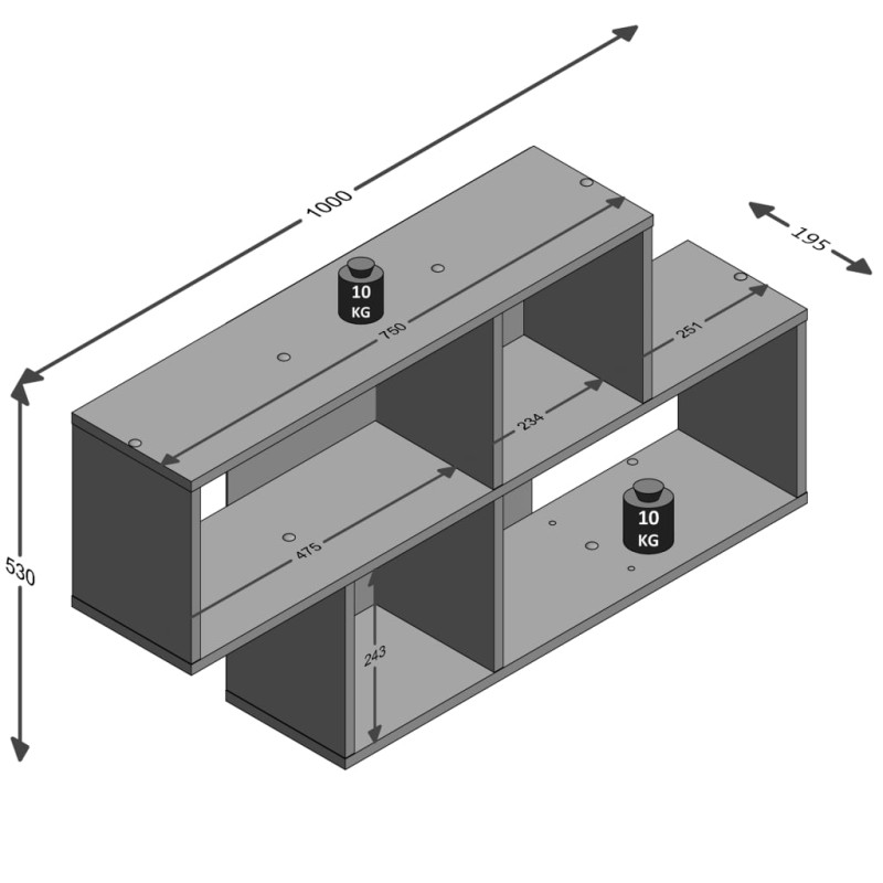 Produktbild för FMD Väggmonterad hylla med 4 fack betong och vit