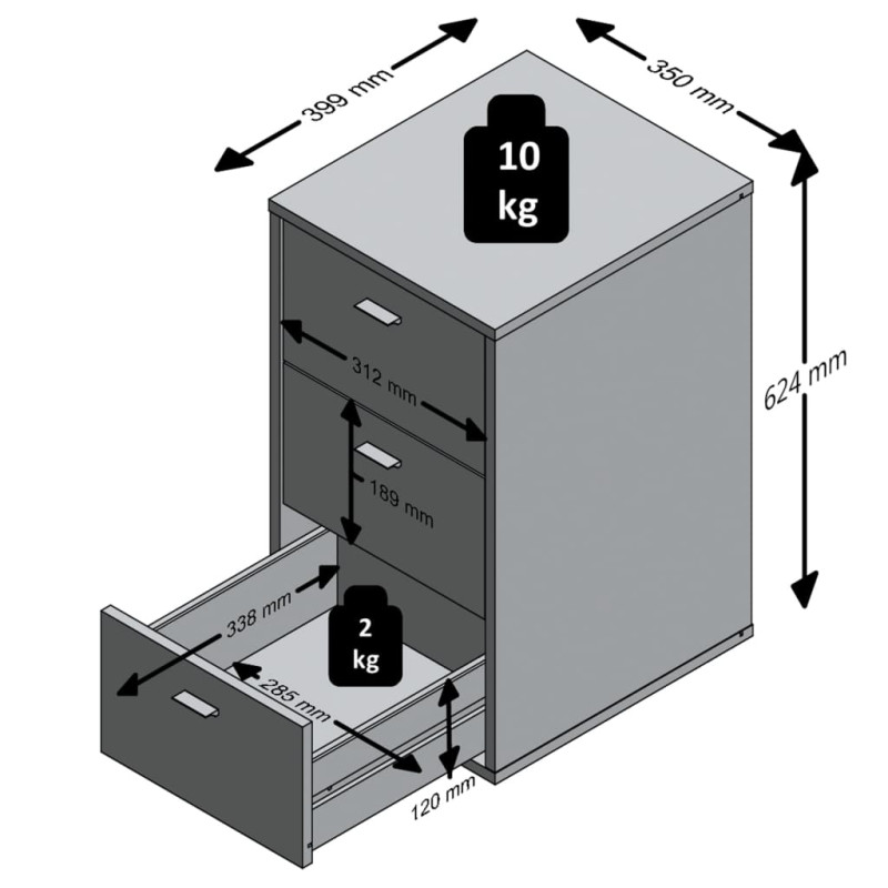 Produktbild för FMD Sängbord med 3 lådor vit