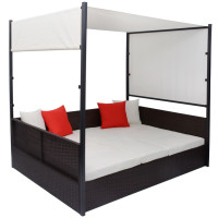 Produktbild för Solsäng med tak 200x120 cm konstrotting brun
