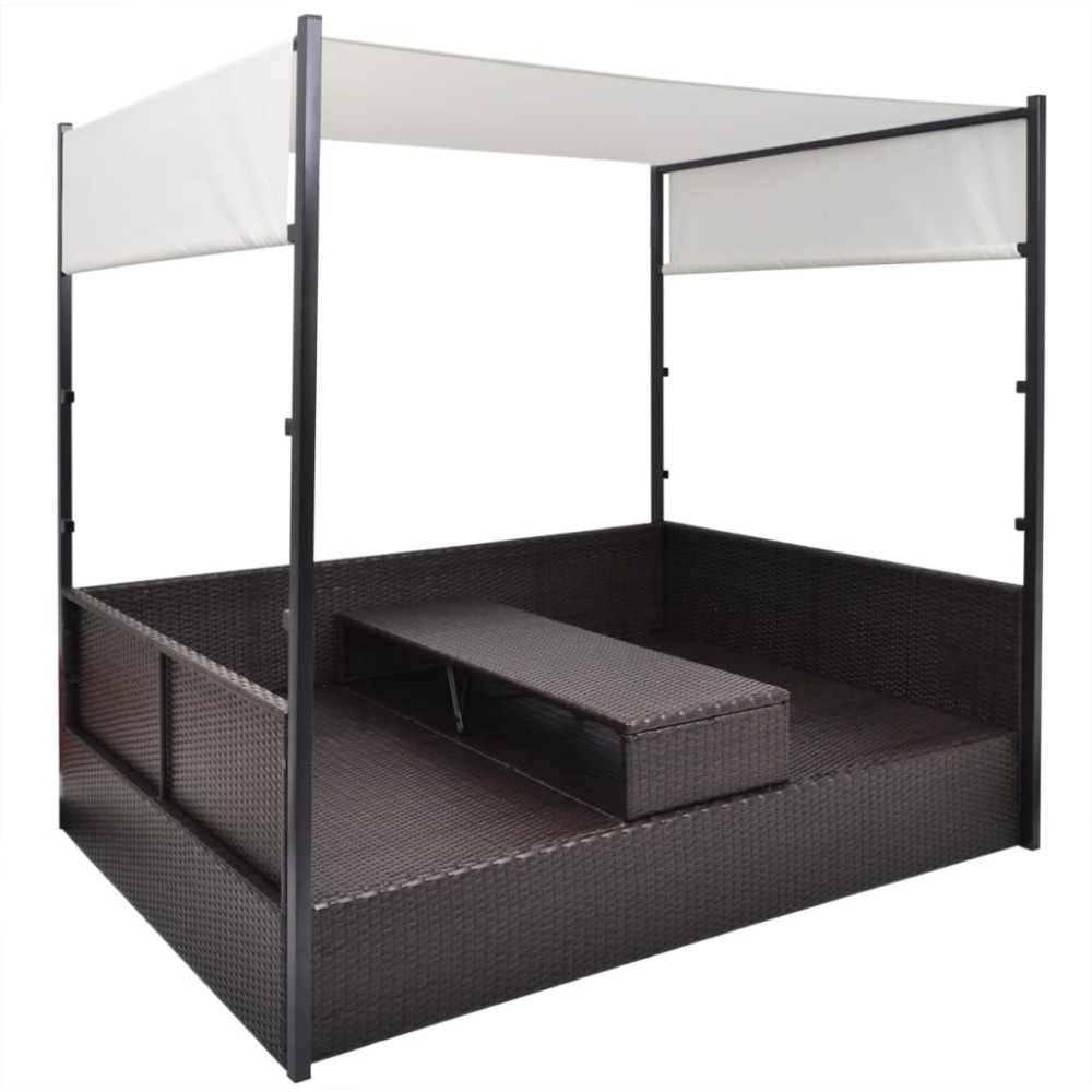 Produktbild för Solsäng med tak 200x120 cm konstrotting brun