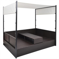 Produktbild för Solsäng med tak 200x120 cm konstrotting brun