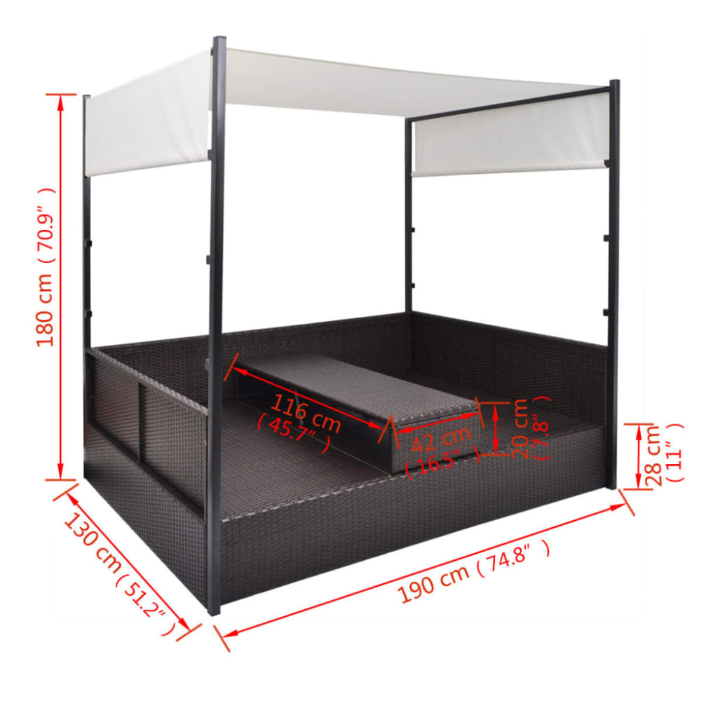 Produktbild för Solsäng med tak 200x120 cm konstrotting brun