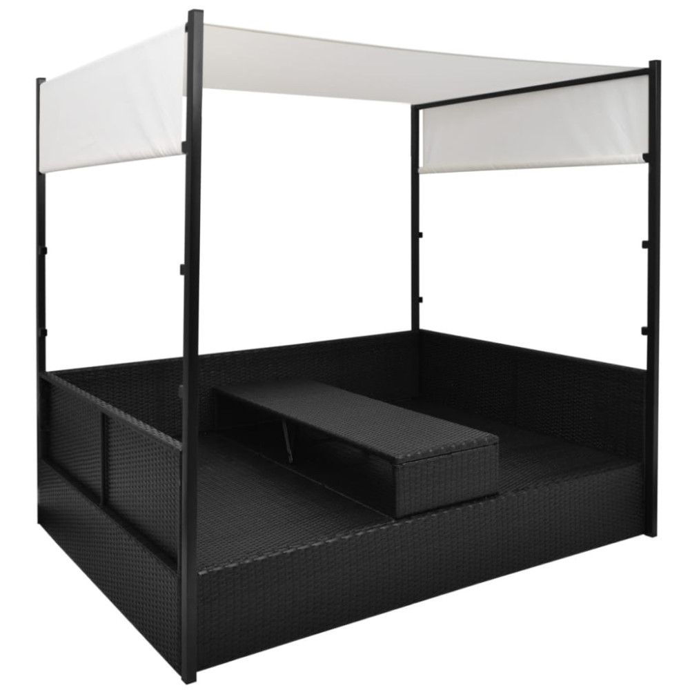 Produktbild för Solsäng med tak 190x130 cm konstrotting brun