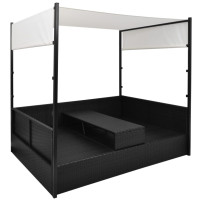 Produktbild för Solsäng med tak 190x130 cm konstrotting brun