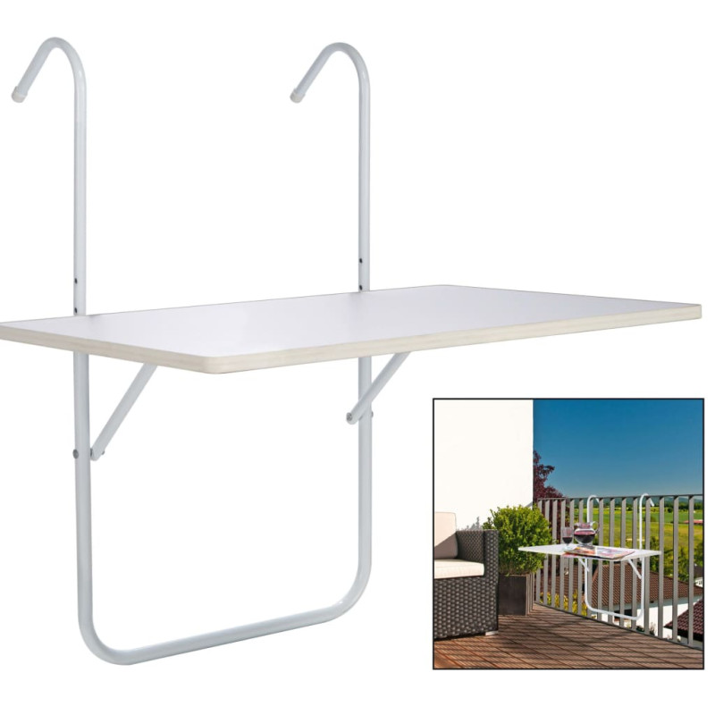 Produktbild för HI Hopfällbart balkongbord vit 60x40x1,2cm