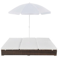 Produktbild för Solsäng med parasoll konstrotting brun