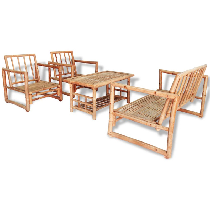 Produktbild för Loungegrupp för trädgården med dynor 4 delar bambu