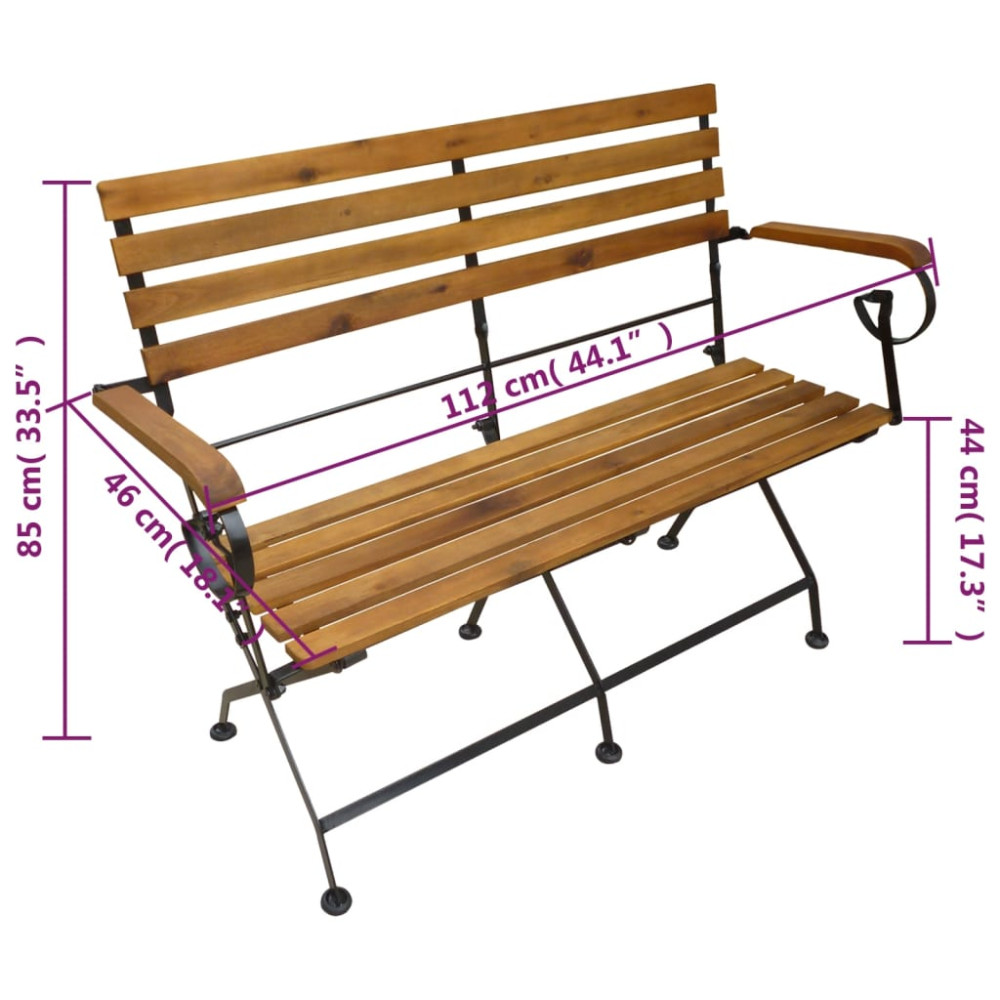 Produktbild för Hopfällbar trädgårdsbänk 112 cm massivt akaciaträ