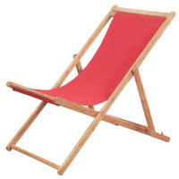 Produktbild för Hopfällbar strandstol tyg och träram röd