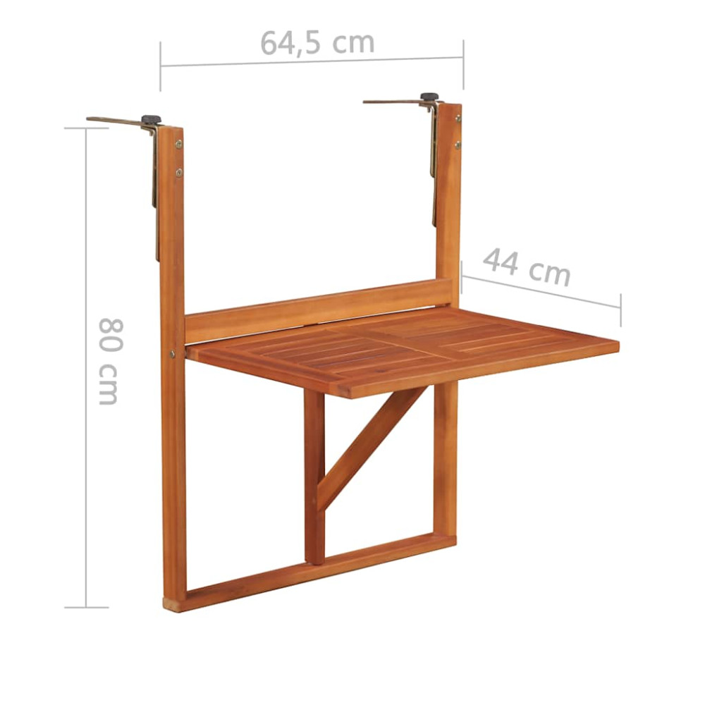 Produktbild för Hängande balkongbord 64,5x44x80 cm massivt akaciaträ