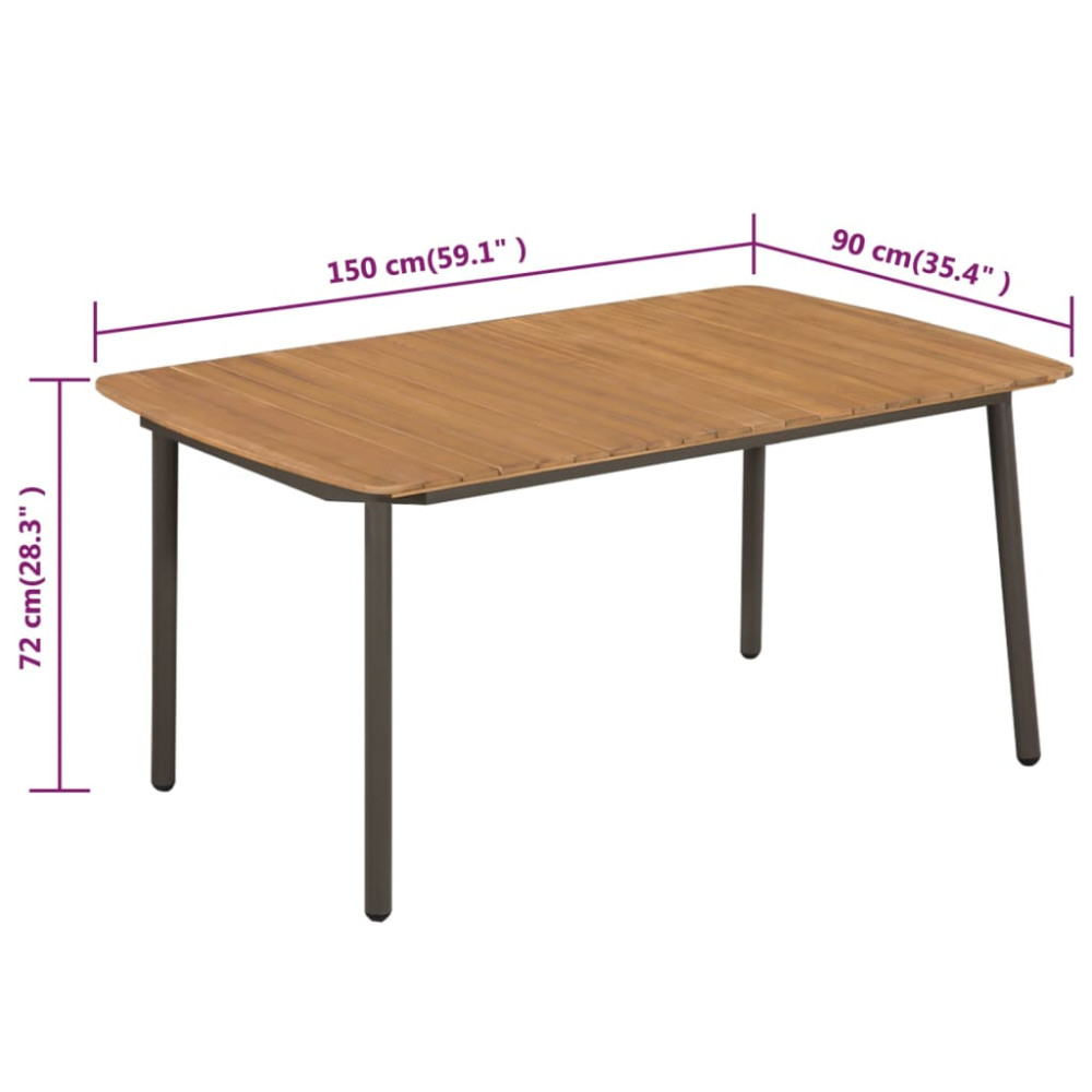 Produktbild för Trädgårdsbord 150x90x72cm massivt akaciaträ och stål