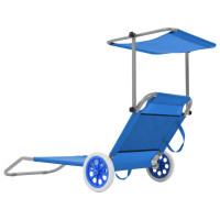 Produktbild för Hopfällbar solsäng med tak och hjul stål blå