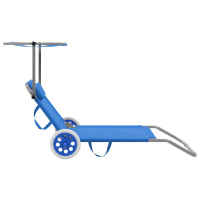Produktbild för Hopfällbar solsäng med tak och hjul stål blå
