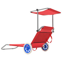 Produktbild för Hopfällbar solsäng med tak och hjul stål röd