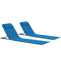 Produktbild för Hopfällbara strandmattor 2 st stål och tyg blå