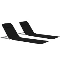 Produktbild för Hopfällbara strandmattor 2 st stål och tyg svart